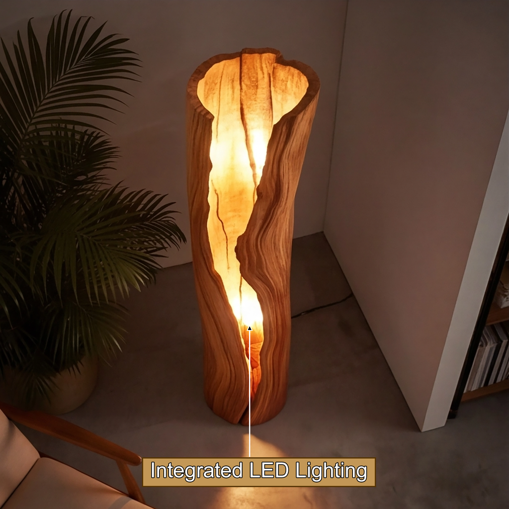 Velarith Sculpted Live Edge Integrated LED Wood Floor Lamp