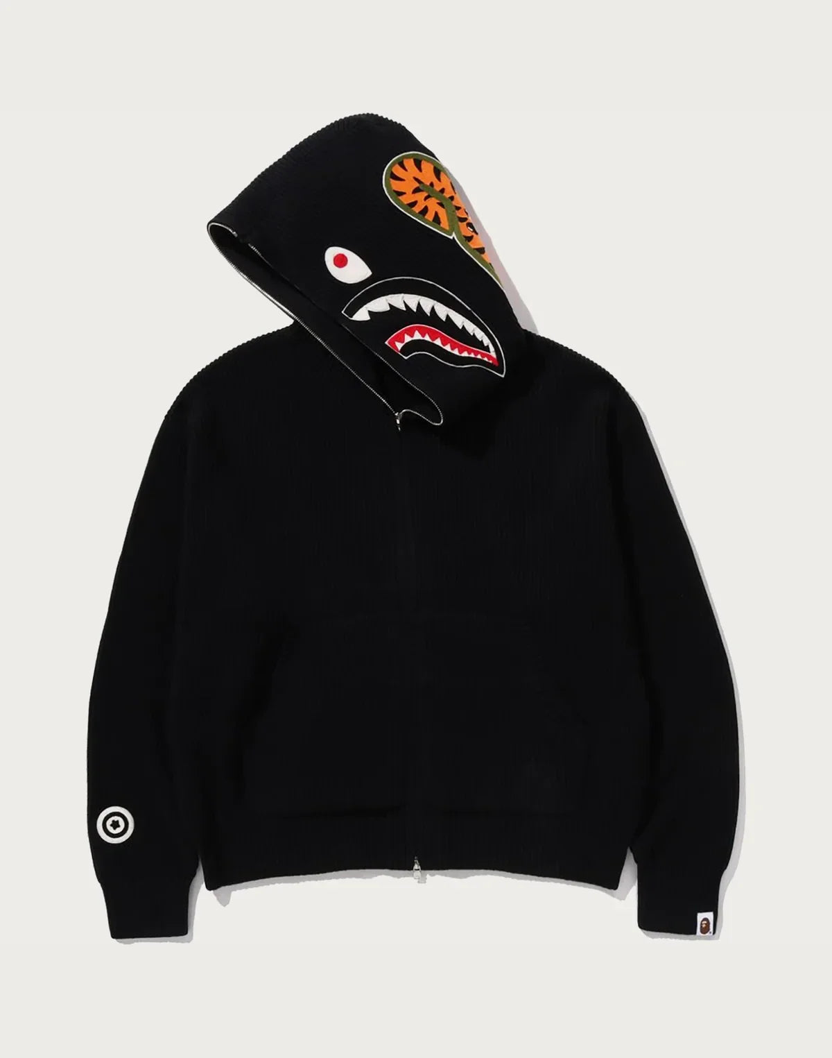 Full-Zip Knit Graphic Hoodie - Black