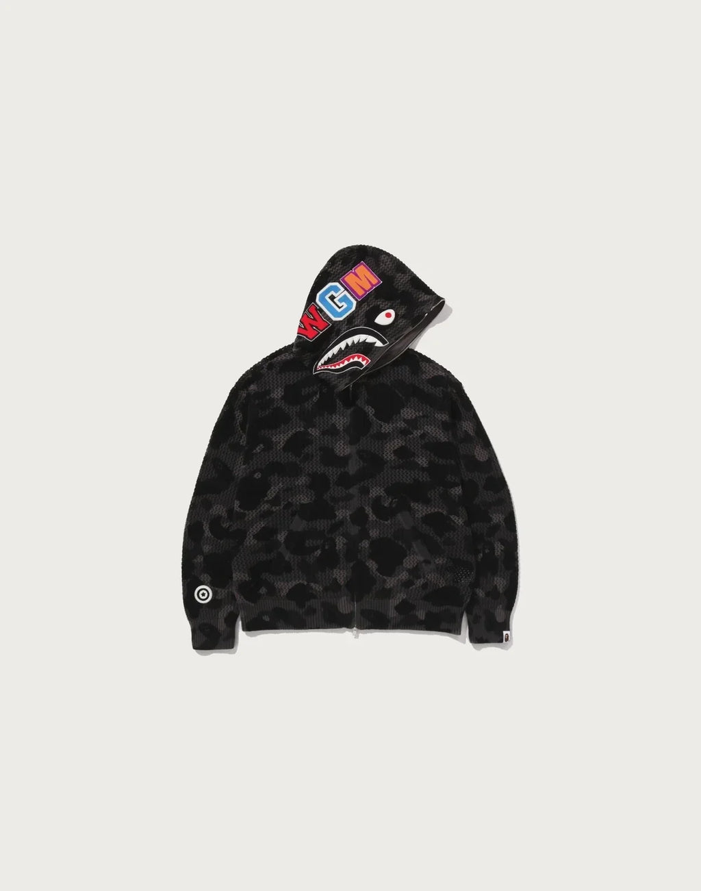 Relaxed Crochet Camo Full-Zip Hoodie - Black