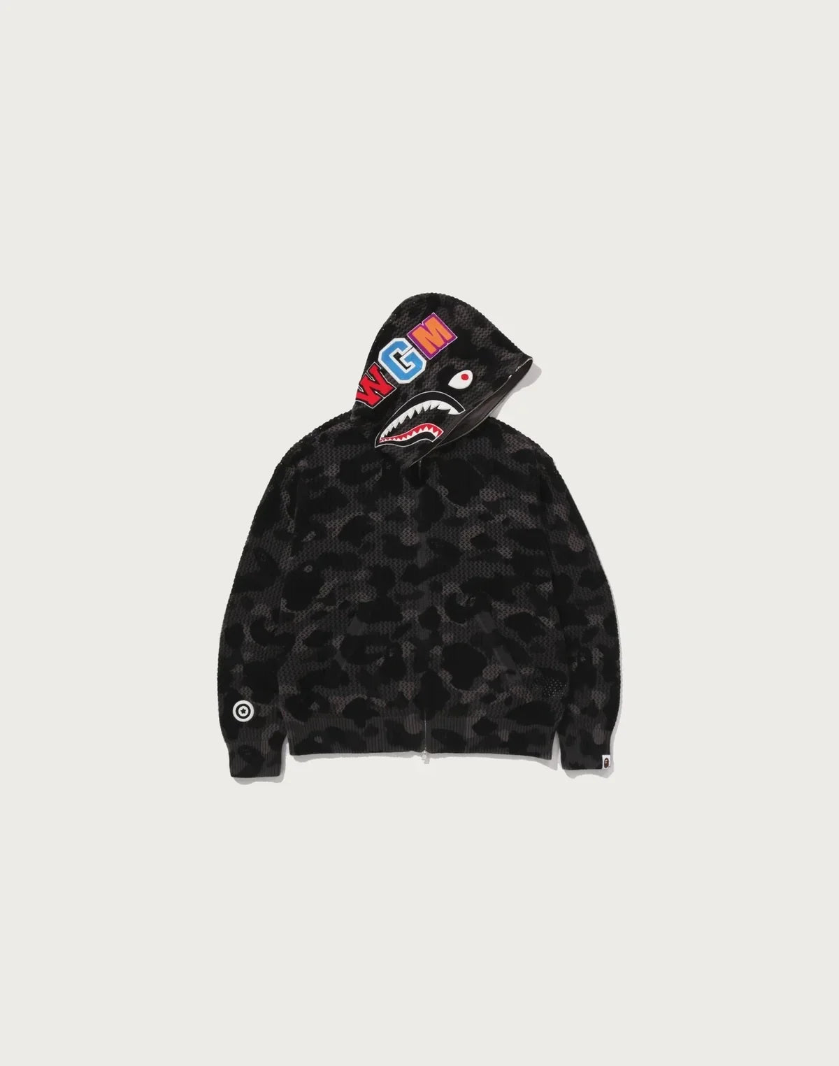 Relaxed Crochet Camo Full-Zip Hoodie - Black