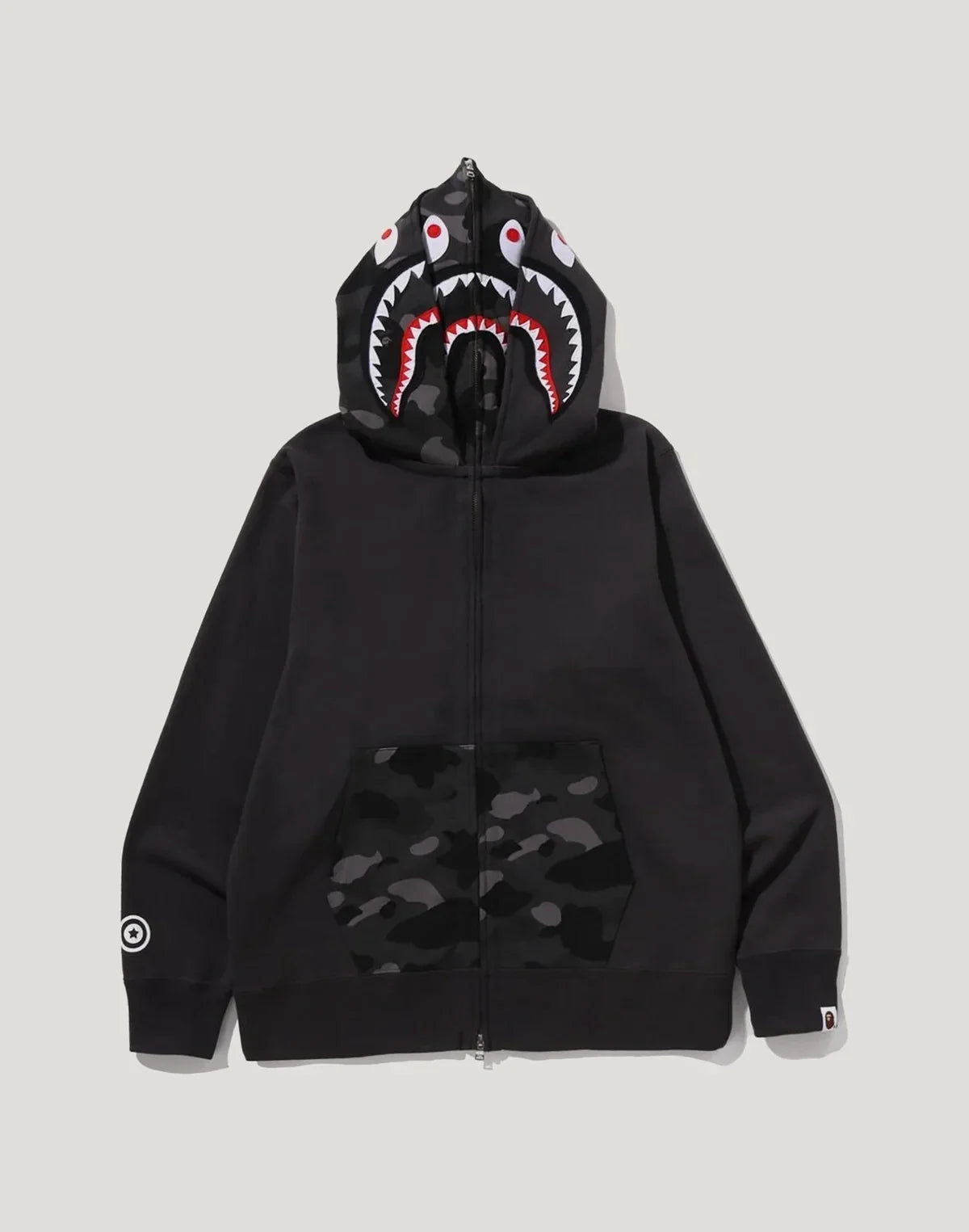 Cotton Camo Double-Hood Full-Zip Hoodie - Red