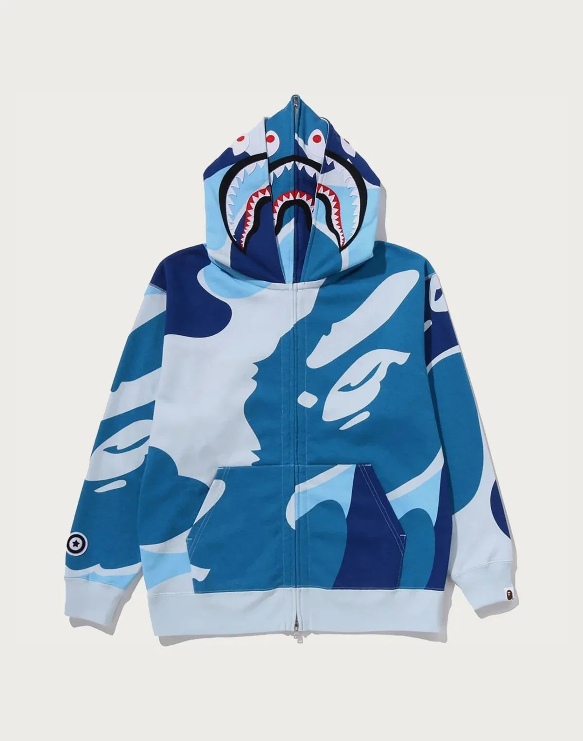 Relaxed Cotton Camo Full-Zip Hoodie - Blue