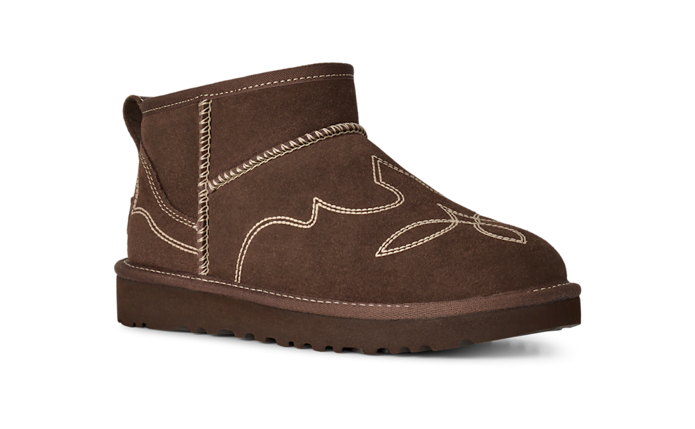 Women's Embroidered Suede Mini Boot - Black