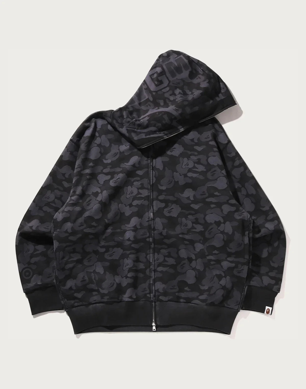 Relaxed Camo Print Full-Zip Hoodie - Black
