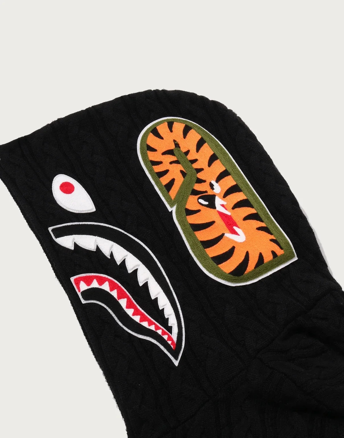 Cable-Knit Full-Zip Graphic Hoodie - Black