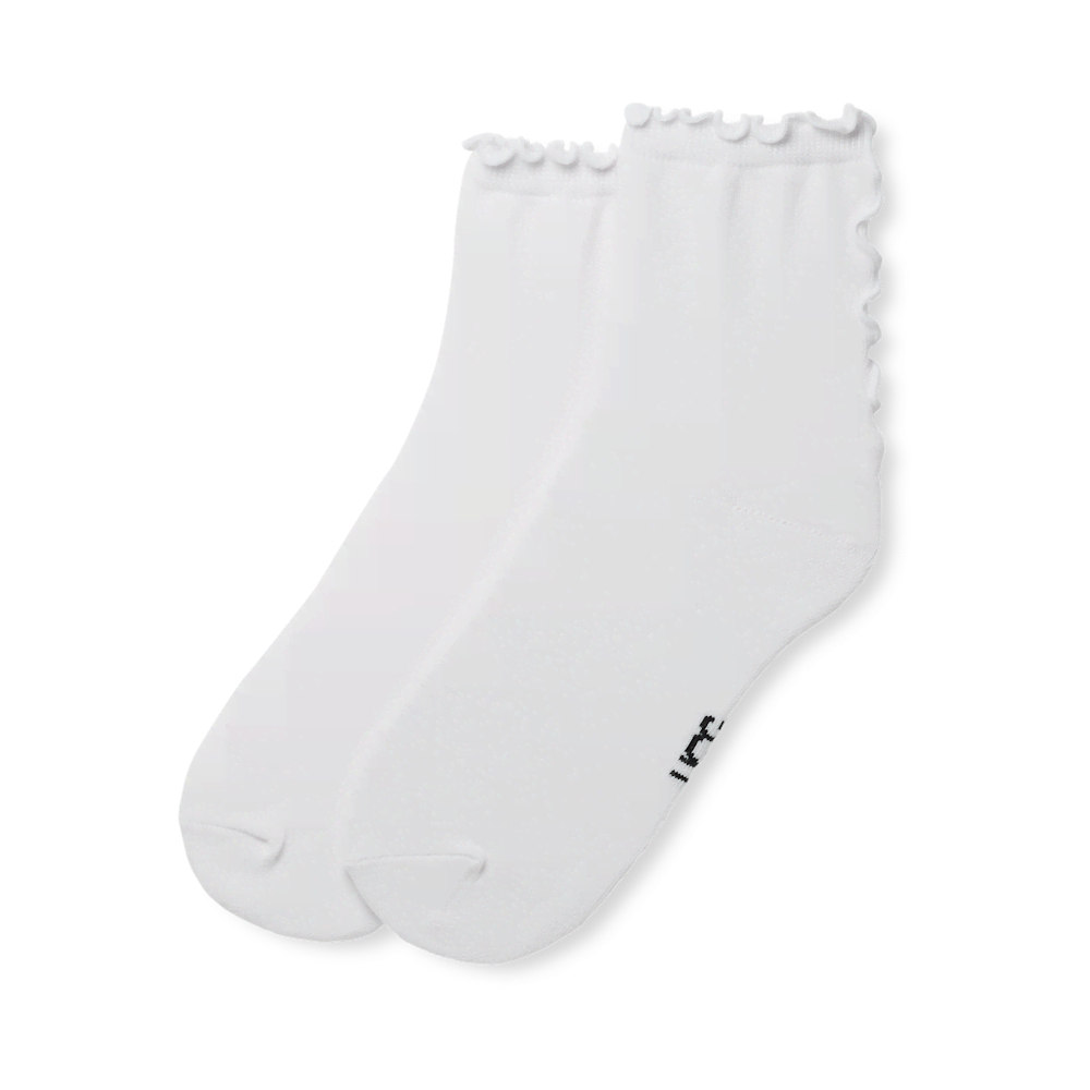 Women's Ruffled Quarter Socks - White Orange