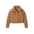 Women's Short Plush Fleece Trucker Jacket - Cobble Grey