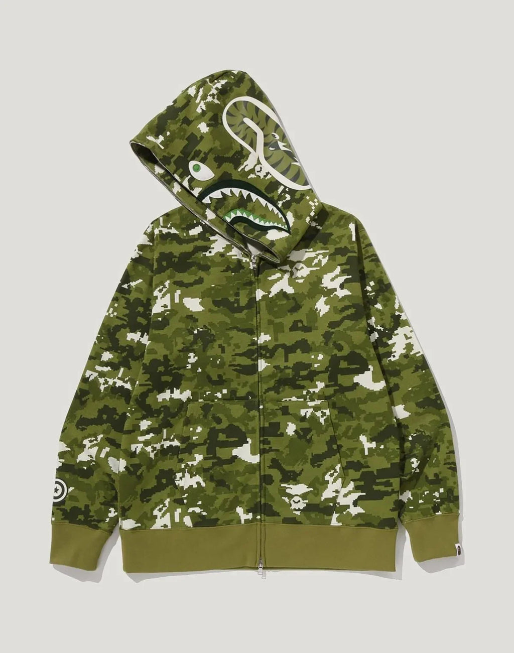 Pixel Camo Full-Zip Cotton Hoodie - Green