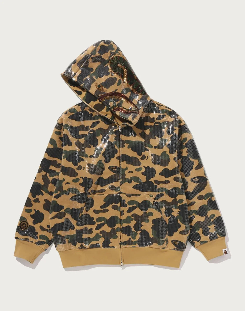 Relaxed Sequin Camo Full-Zip Hoodie - Yellow