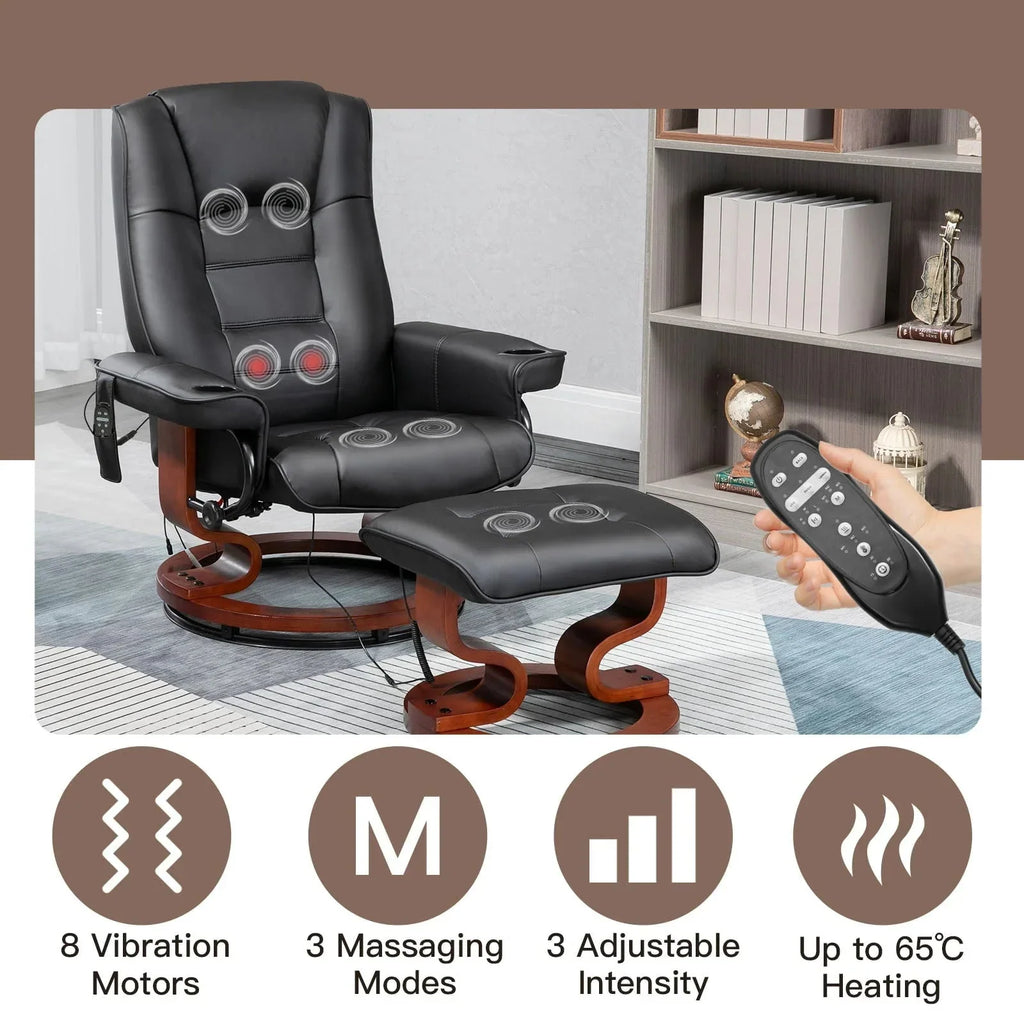 AVAWING Faux Leather Swivel Massage Recliner Chair With Ottoman - Black