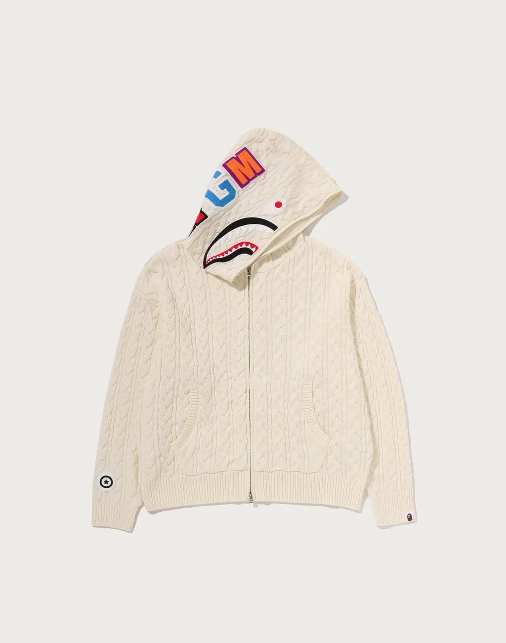 Cable-Knit Full-Zip Graphic Hoodie - Black