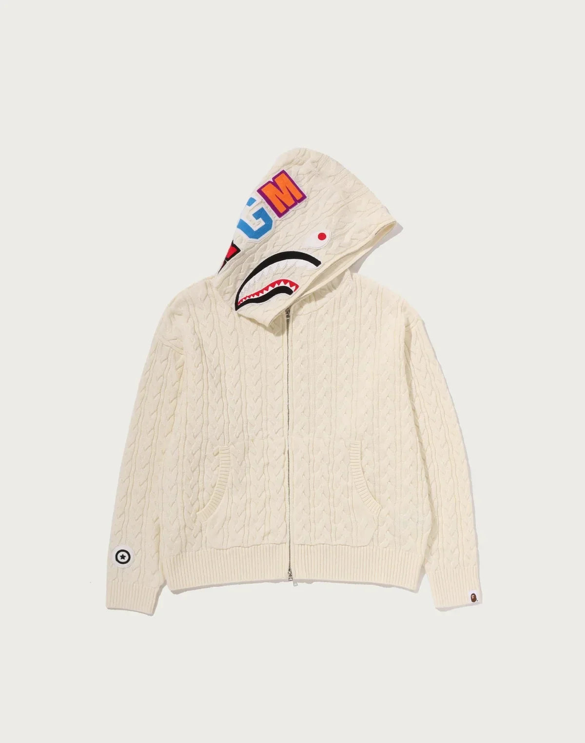 Cable-Knit Full-Zip Graphic Hoodie - Black