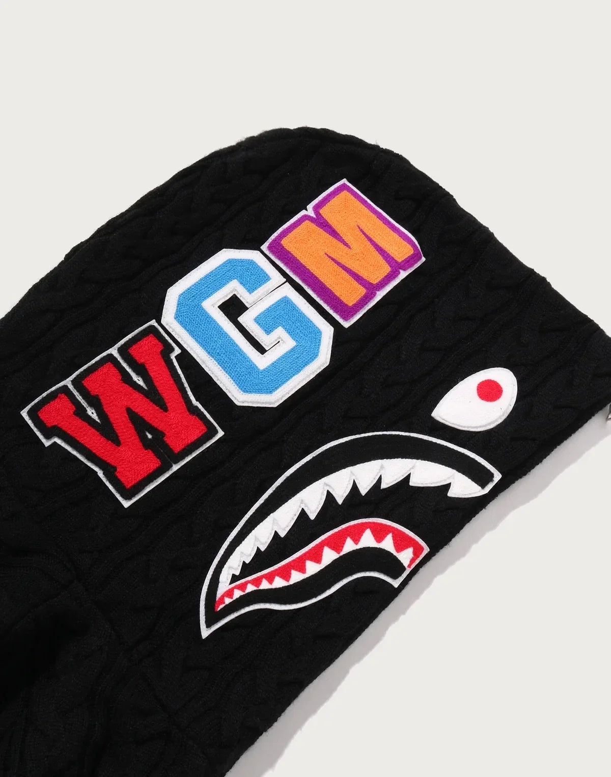 Cable-Knit Full-Zip Graphic Hoodie - Black