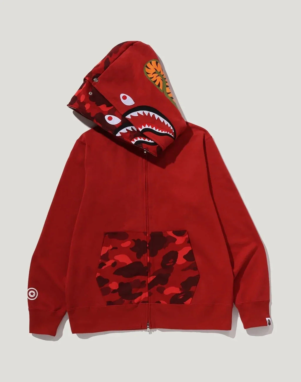 Cotton Camo Double-Hood Full-Zip Hoodie - Red