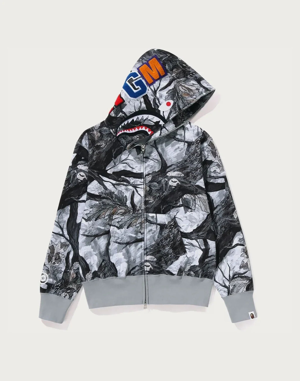 Camo Full-Zip Cotton Hoodie - White