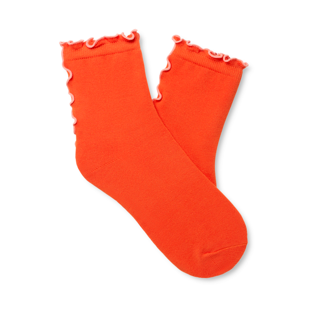 Women's Ruffled Quarter Socks - White Orange