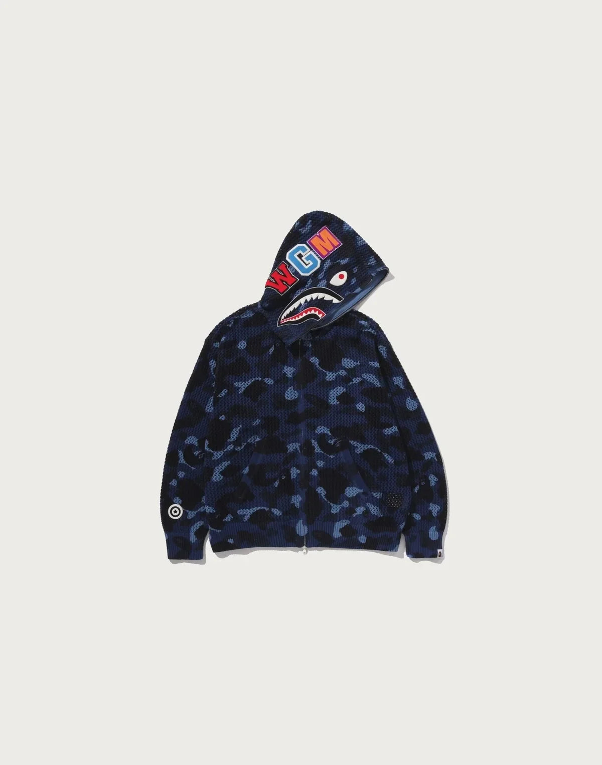 Relaxed Crochet Camo Full-Zip Hoodie - Navy