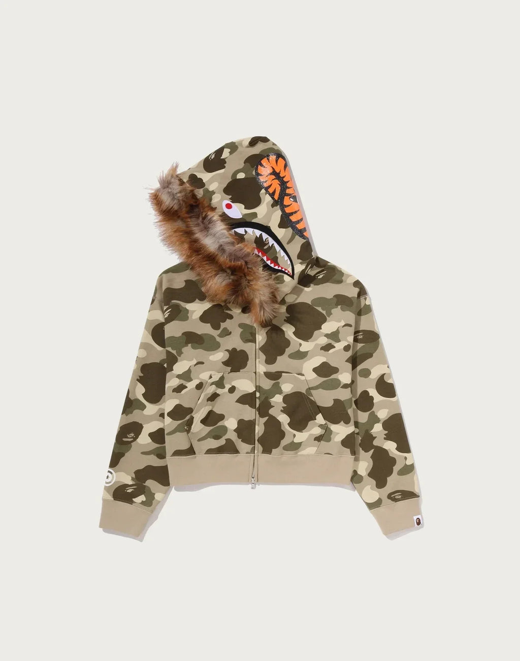 Women's Cropped Faux-Fur Zip Hoodie - Brown