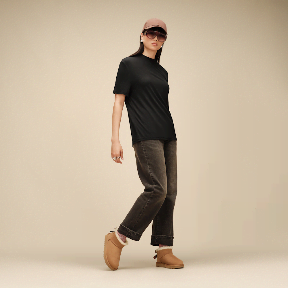 Women's Ultra-Short Suede Bow Boot - Sand