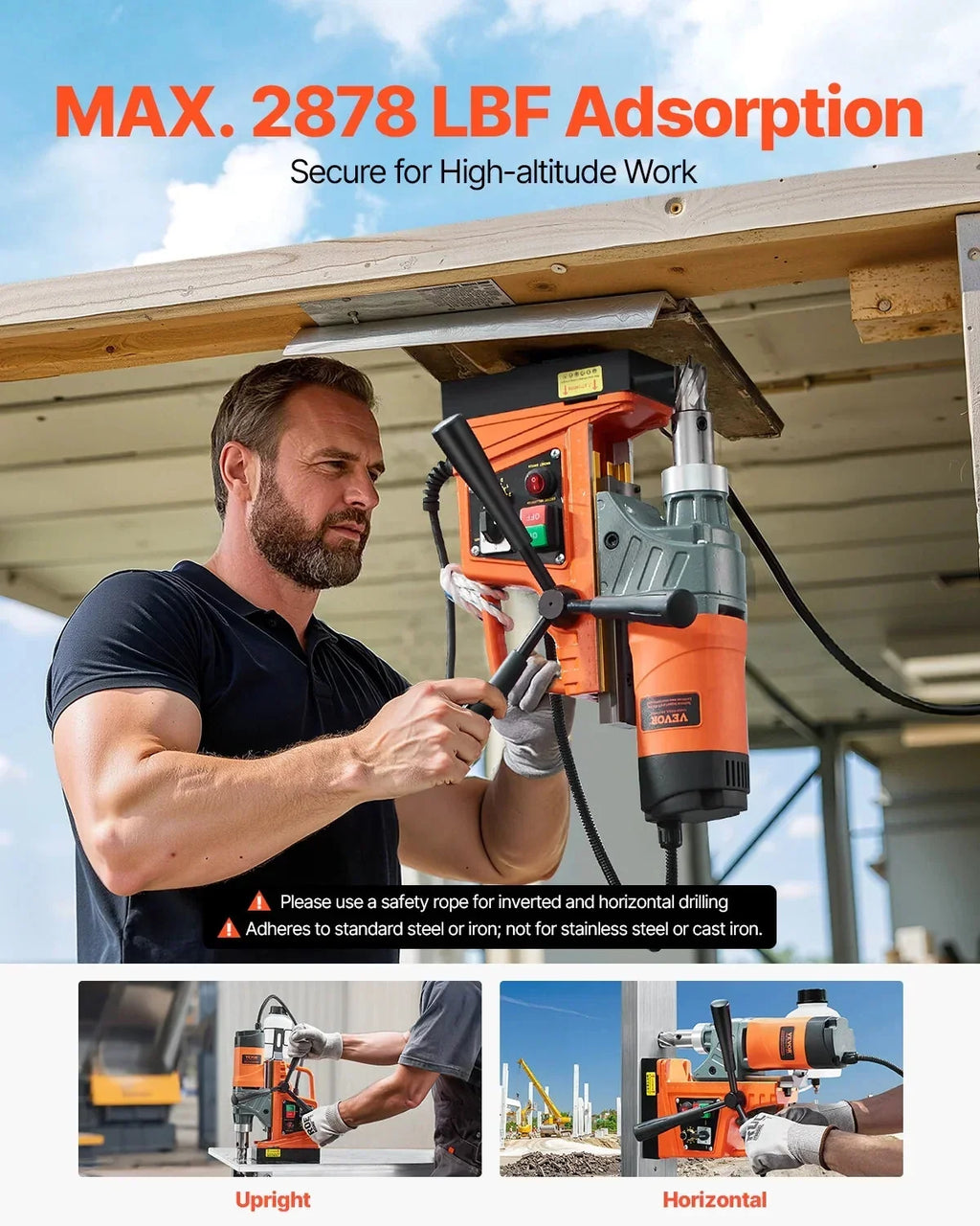 VEVOR Magnetic Drill Press 1450W, 2 in Boring Diameter, 2878 lbf, 6 Coring Bits - MDP-50