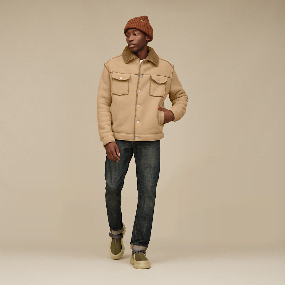 Men's Plush Fleece Trucker Jacket - Sand