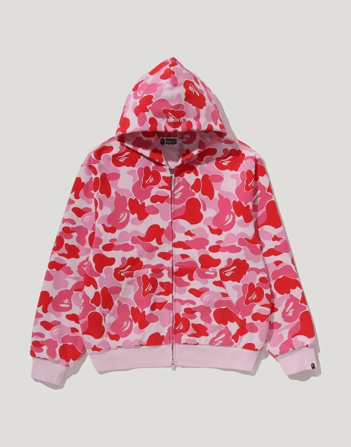 Men's Washed Cropped Camouflage Zip Hoodie - Pink