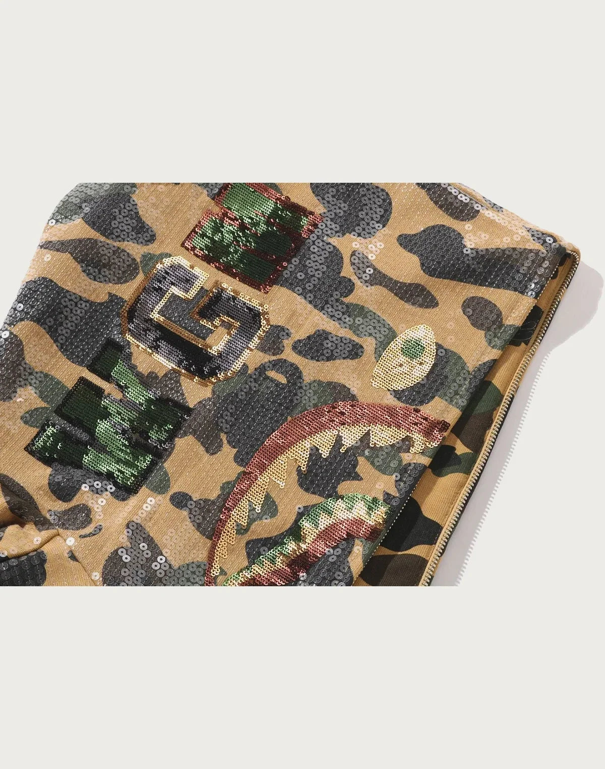 Relaxed Sequin Camo Full-Zip Hoodie - Yellow