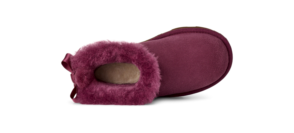 Kids' Short Sheepskin Bow Boot - Burgundy