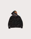 Relaxed Crochet Camo Full-Zip Hoodie - Black
