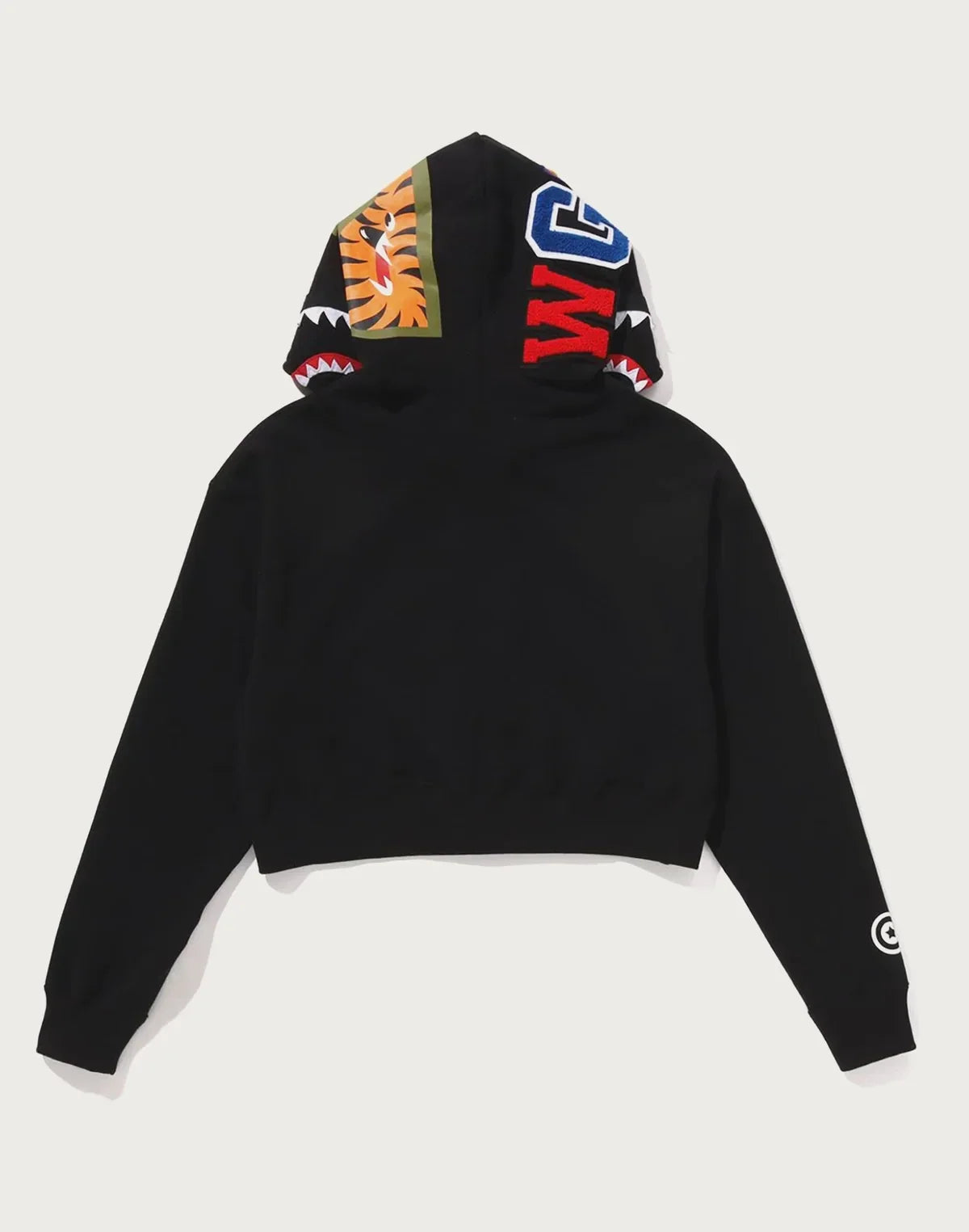 Cropped Full-Zip Graphic Hoodie - Black