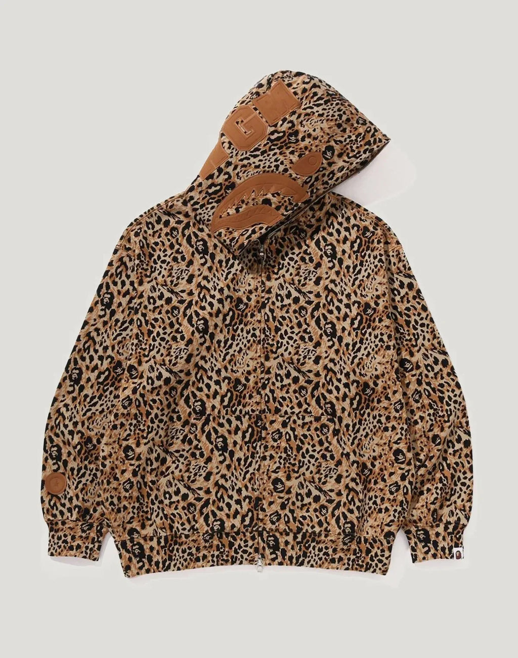 Leopard Print Full-Zip Hoodie - Gray