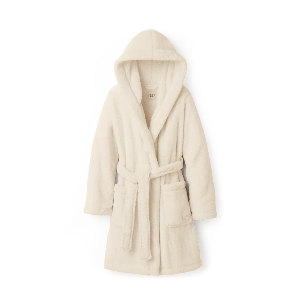 Women's Hooded Plush Fleece Robe - Cream