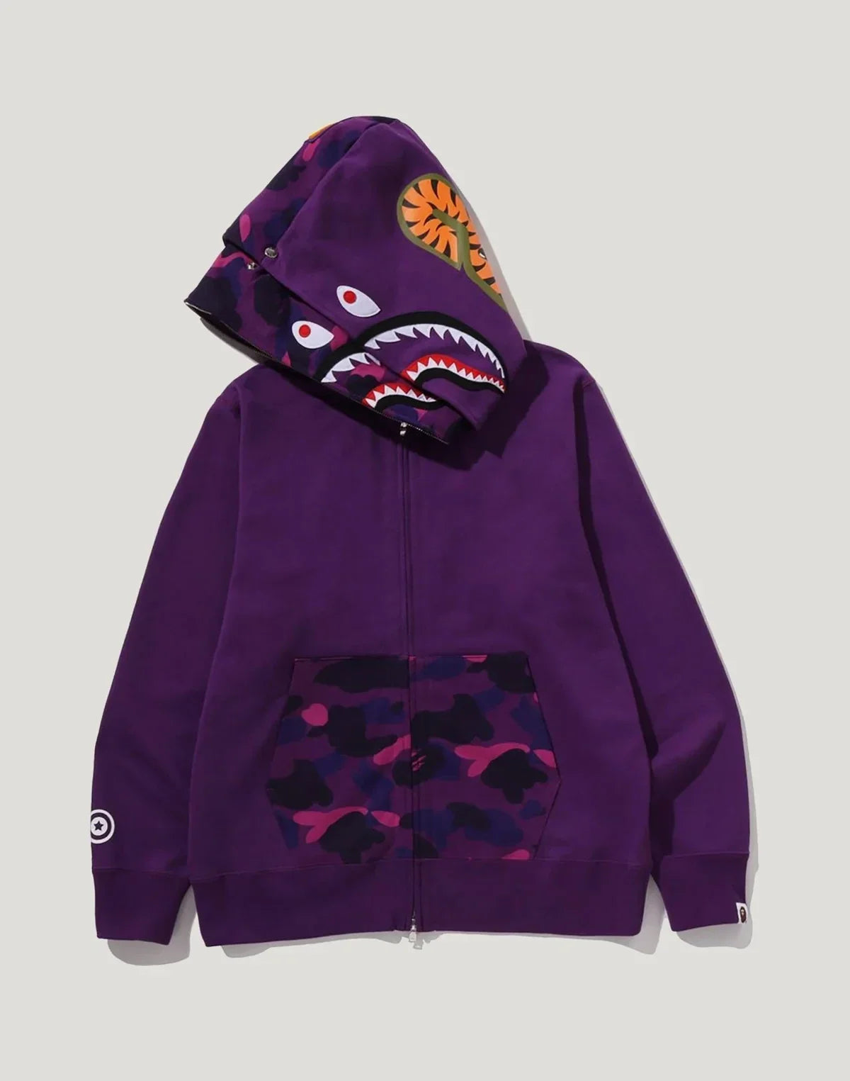 Cotton Camo Double-Hood Full-Zip Hoodie - Red