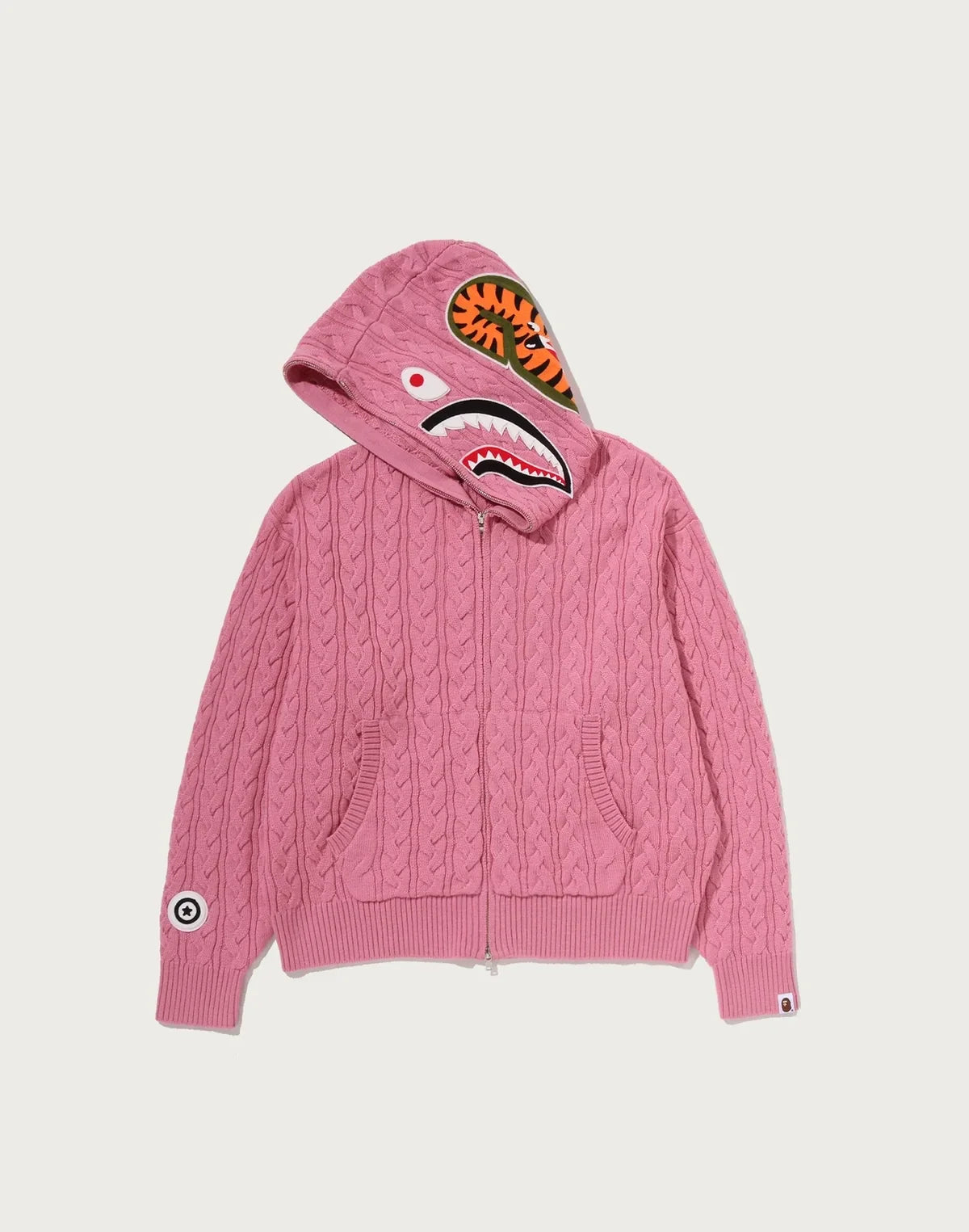 Cable-Knit Full-Zip Graphic Hoodie - Black