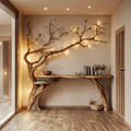 Natural Solid Wood Tree Bookshelf Rustic Side Table Farmhouse