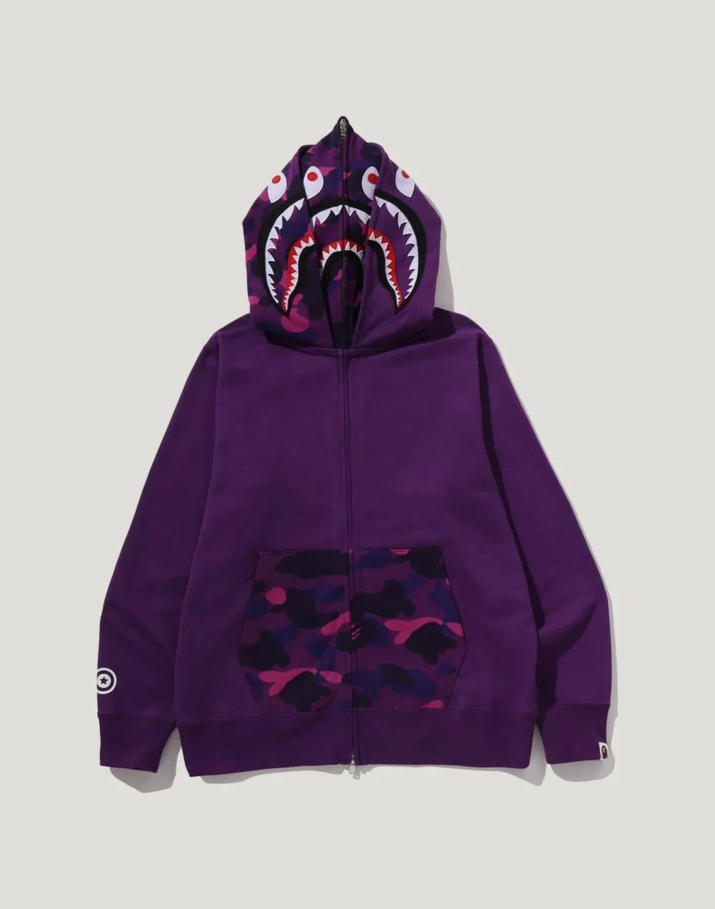 Cotton Camo Double-Hood Full-Zip Hoodie - Red