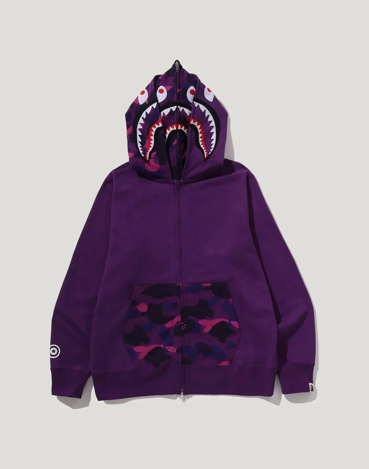 Cotton Camo Double-Hood Full-Zip Hoodie - Red