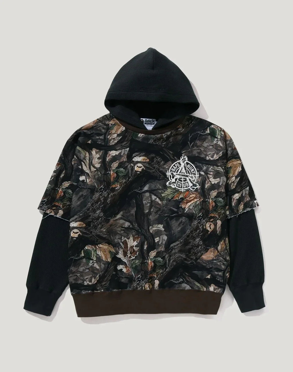 Men's Layered Camouflage Pullover Hoodie - Brown