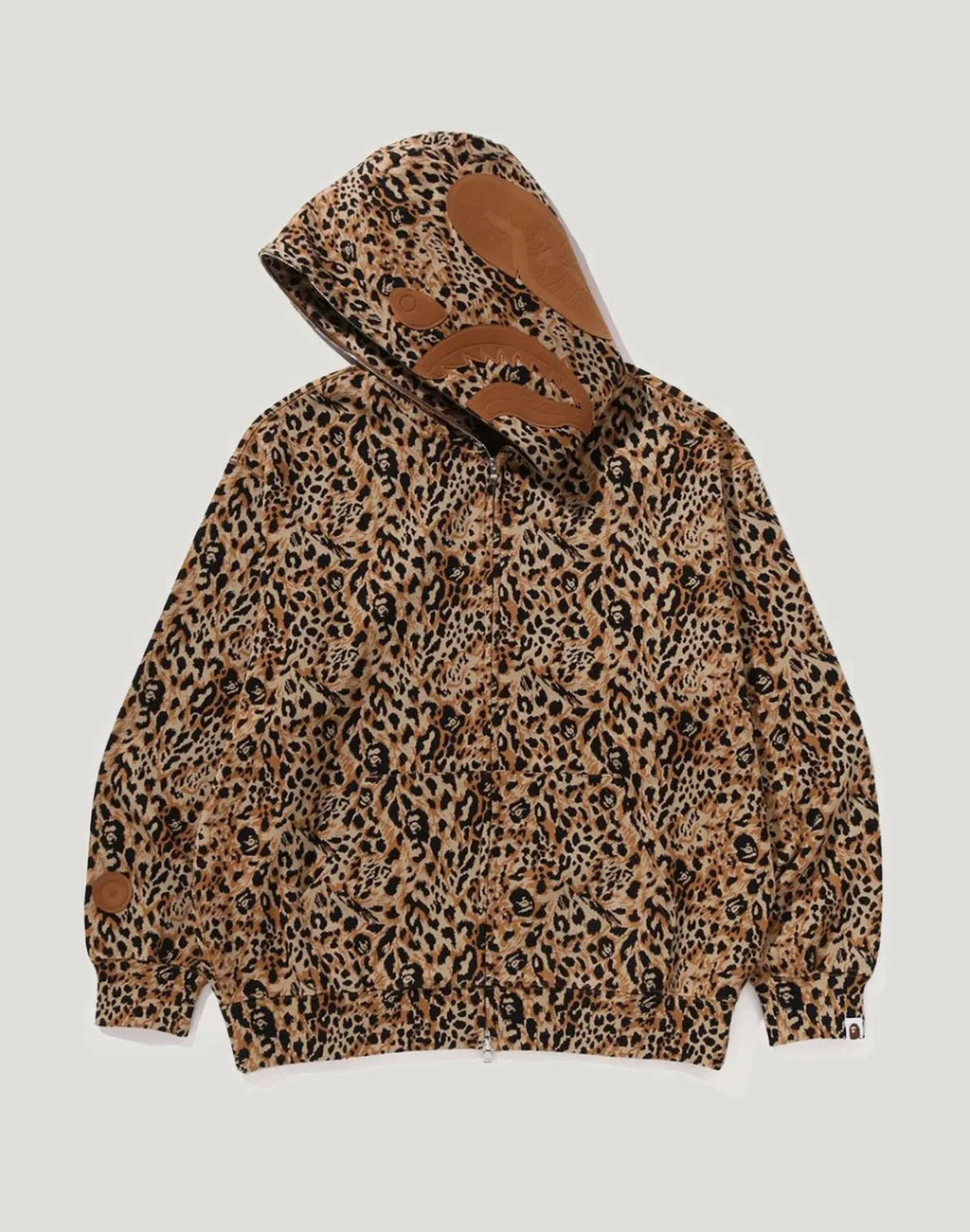 Leopard Print Full-Zip Hoodie - Gray