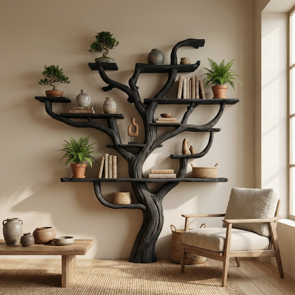 Corner Branch Shelf Wood Bookcase Wall Mounted