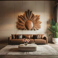 Sculptural Wall Art With Sunburst Carved Design For Living Room
