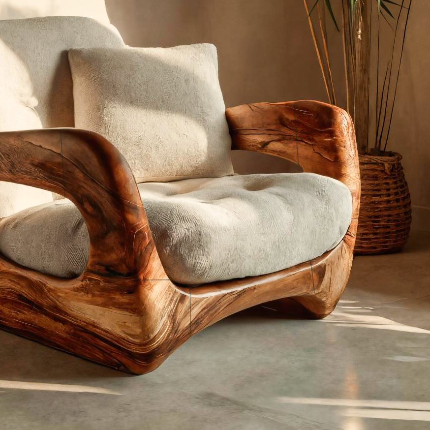Minimalist Handcrafted Accent Chair Carved Body For Living Room
